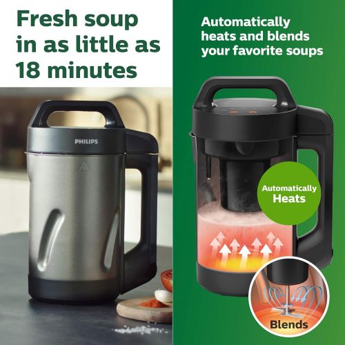  Philips Kitchen Appliances Philips Soup and Smoothie Maker, Makes 2-4 servings, HR2204/70, 1.2 Liters, Black and Stainless Steel