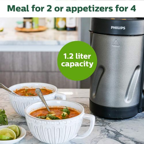  Philips Kitchen Appliances Philips Soup and Smoothie Maker, Makes 2-4 servings, HR2204/70, 1.2 Liters, Black and Stainless Steel