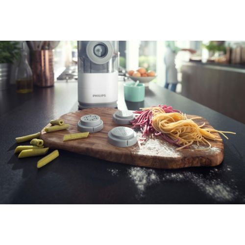  Philips Kitchen Appliances Philips Compact Pasta and Noodle Maker with 3 Interchangeable Pasta Shape Plates - White - HR2370/05