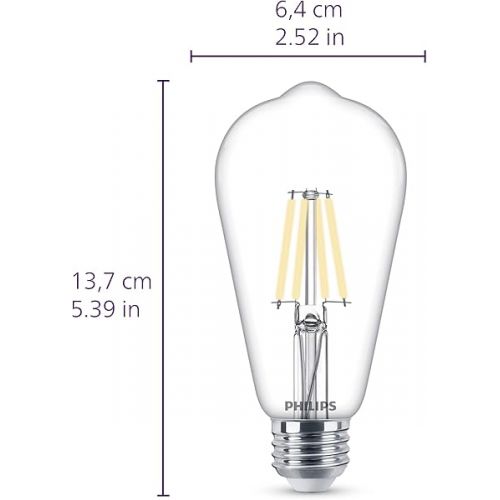  Philips LED Vintage Flicker-Free Clear Spiral ST19 Bulb - Soft White 2700K - 4 Pack - 8W=75W - 800 Lumen - E26 Base - Dimmable - Eye Comfort Technology