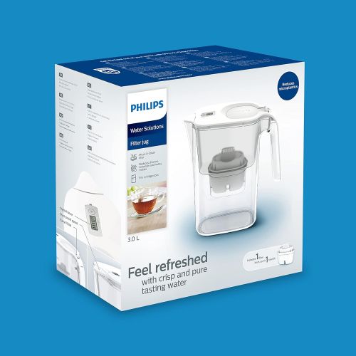  Philips Water AWP2936 Wasserfilterkanne, inklusive 3 Micro X Clean Kartuschen, reduziert Kalk, Chlor und Mikrokunststoffe, PFOA, gefiltertes Wasser mit hohem Geschmack und Reinhe