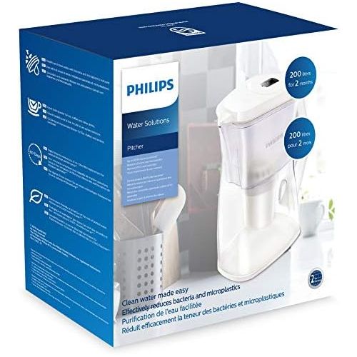 필립스 Philips Water Philips AWP2970 Water Filter Carafe Anti Limescale Chlorine Bacteria Micro Plastic Heavy Metal Filter with Activated Carbon Ultrafiltration