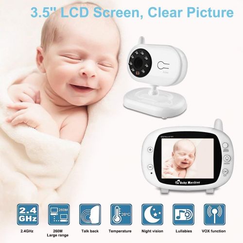  Video Baby Monitor with Camera Philont 2018 Latest Infant Surveillance System with 3.5 Large Screen, IR Night Vision, Temperature Sensor, Lullaby, 2 Way Talk, Sound Activated and A
