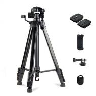 Phinistec 60” Camera Tripod Stand for Smartphone, DSLR, Gopro, Projector, with Universal Cellphone Mount, Bluetooth Remote, Gopro Adapter (Matte Black)