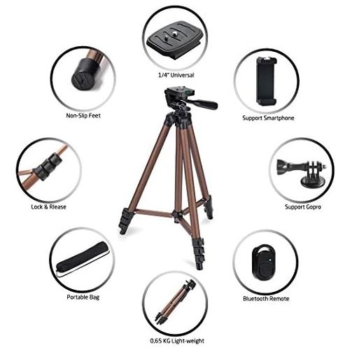  [아마존베스트]Phinistec Mobile Phone Tripod for Camera, iPhone, GoPro with Smartphone Holder, Bluetooth Remote Shutter Release and GoPro Adapter