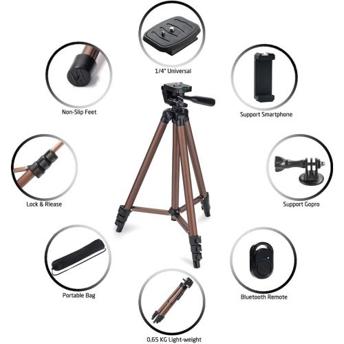  [아마존베스트]Phinistec Mobile Phone Tripod for Camera, iPhone, GoPro with Smartphone Holder, Bluetooth Remote Shutter Release and GoPro Adapter