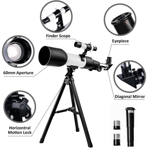  [아마존베스트]Telescope for Kids Adults Beginners, Phission 60mm Aperture 360mm Focal Length Astronomy Telescope Refractor, Portable Telescope with Adjustable Tripod / 2 Eyepieces