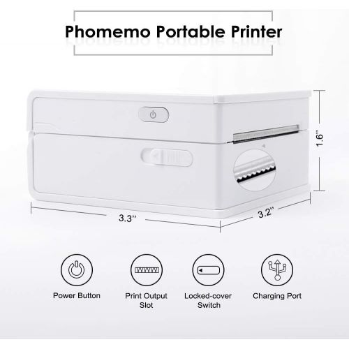  [아마존베스트]Phomemo Pocket Printer Mini Bluetooth Wireless Portable Instant Mobile Thermal Label Sticker mutilfuction Printer Compatible with Android iOS for Company Businesse, Work Plan, Meet