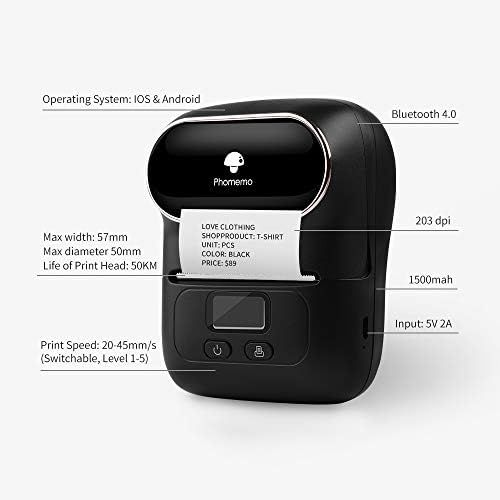  Phomemo-M110 Label Maker - Portable Bluetooth Thermal Label Printer Apply to Clothing, Jewelry, Retail, Mailing, Barcode, Compatible for Android & iOS System, with 1 40×30mm Label
