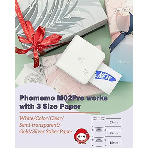  [아마존베스트]Phomemo 300dpi Pocket Mobile Printer- M02 Pro Thermal Bluetooth Portabel Mini Printer Compatible with iOS and Android, for Photo Printing, Graffiti,Learning,Work, White