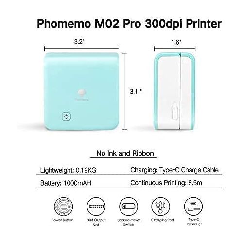  [아마존베스트]Phomemo M02 Pro Pocket Printer- Mini Bluetooth Thermal Printer with 3 Rolls White Sticker Paper, Compatible with iOS + Android for Learning Assistance, Study Notes, Journal, Fun, W