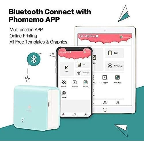  [아마존베스트]Phomemo M02 Pro Pocket Printer- Mini Bluetooth Thermal Printer with 3 Rolls White Sticker Paper, Compatible with iOS + Android for Learning Assistance, Study Notes, Journal, Fun, W