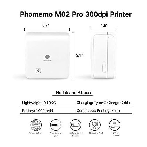  [아마존베스트]Phomemo M02 Pro Pocket Printer - with 3 Rolls Transparent Gold Paper， Compatible with iOS + Android for Plan Journal, Study Notes, Art Creation, Work, Gift