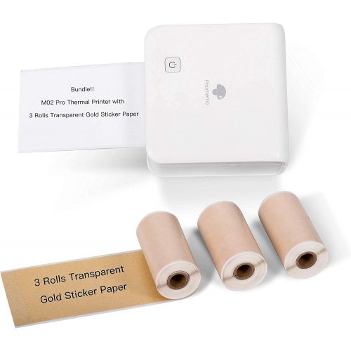  [아마존베스트]Phomemo M02 Pro Pocket Printer - with 3 Rolls Transparent Gold Paper， Compatible with iOS + Android for Plan Journal, Study Notes, Art Creation, Work, Gift