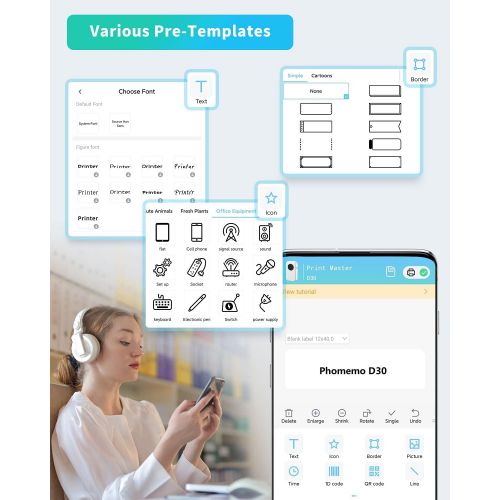  [아마존베스트]Phomemo D30 Bluetooth Label Maker (White)-2021 Mini Thermal Bluetooth Label Printer Easy to Use for Home Office Organization (USB Rechargeable)-with 1 12mmX40mm Thermal Label Print