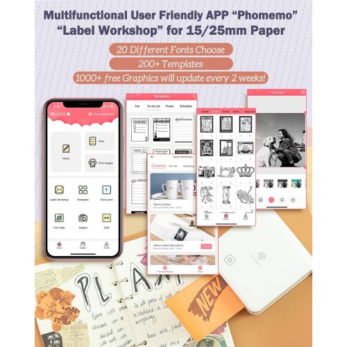  [아마존베스트]Phomemo 300dpi Pocket Mobile Printer- M02 Pro Thermal Bluetooth Portabel Mini Printer Compatible with iOS and Android, for Photo Printing, Graffiti,Learning,Work, White