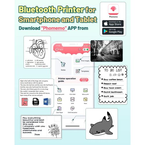  Phomemo M03 Portable Printer- 2022 Upgrade Phomemo M02 Series Photo Printer, Note Printer, Bluetooth Wireless Mobile Printer,Compatible 2 and 3 Inch Width Thermal Paper,Gift for Mo