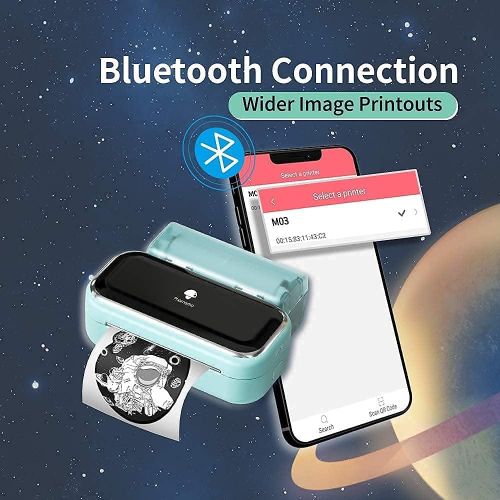  Phomemo M03 Green Photo Printer- Bluetooth Thermal Photo Printer with 3 Roll 2 Inch White/Transparent/Semi-Transparent Thermal Paper, Compatible with iOS + Android for Photos, Jour