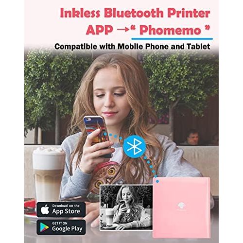  [아마존베스트]Phomemo M02 Pocket Printer Thermal Photo Printer Portable Mini Bluetooth Printer Compatible with Android and iOS System with 1 Paper Roll and Paper Holder for Journal, Travel, Dail