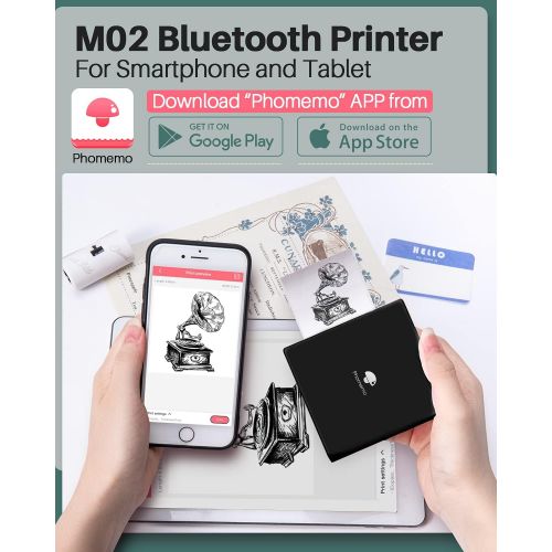  [아마존베스트]Phomemo M02 Mini Printer Mobile Phone Printer Bluetooth Pocket Printer Photo Printer Portable Mobile Printer Compatible with Android and iOS System for Bullet Journal, Photos, Stud