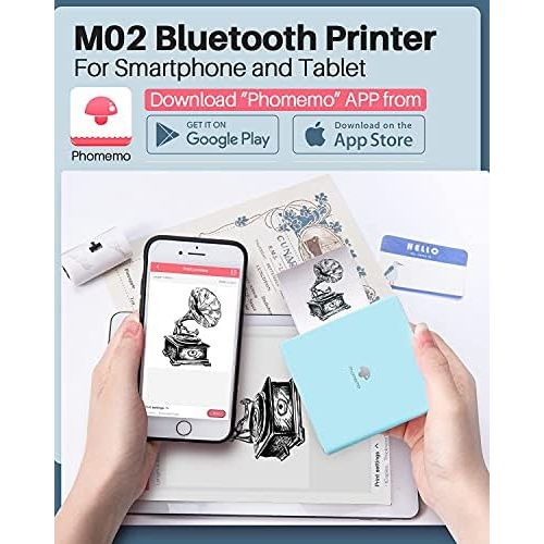  [아마존베스트]Phomemo M02 Mini Printer Photo Printer for Smartphones Bluetooth Printer Mobile Sticker Printer, Compatible with Smartphone and Tablet, for Learning Assistants, Study Notes, To Do