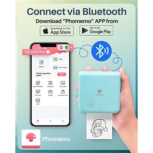 [아마존베스트]Phomemo M02 Pro Mini Wireless Bluetooth Pocket Printer Thermal Photo Printer The Portable Printer Compatible and Used to Learn Travel Entertainment and Work 300 dpi HD Green