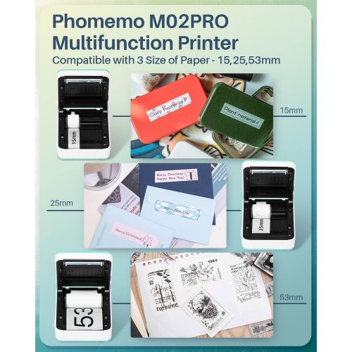  [아마존베스트]Phomemo M02 Pro Mini Wireless Bluetooth Pocket Printer Thermal Photo Printer The Portable Printer Compatible and Used to Learn Travel Entertainment and Work 300 dpi HD Green
