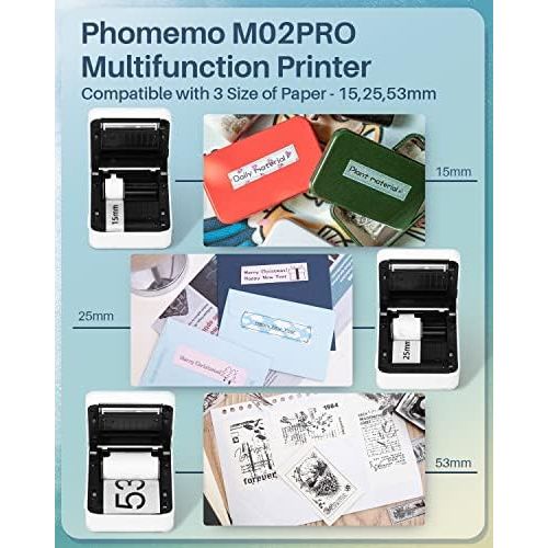  [아마존베스트]Phomemo Portable Photo Printer Mini Printer Bluetooth Printer Wireless Thermal Printer 300 DPI HD Printing for iOS and Android Systems Suitable for Journal, Photo Print, Work, Memo