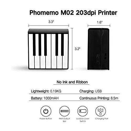  [아마존베스트]Phomemo M02 Mini Bluetooth Pocket Printer Thermal Photo Printer Portable Receipt Printer Compatible with Android and iOS System for Bullet Journal, Peinture Enfant, Graffiti, Study