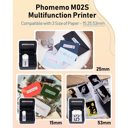  [아마존베스트]Phomemo M02S Mini Wireless Bluetooth 4.0 Printer Pocket Printer Thermal Photo Printer Portable Receiving Printer Compatible with iOS & Android Devices for Study Travel Fun Work Bla