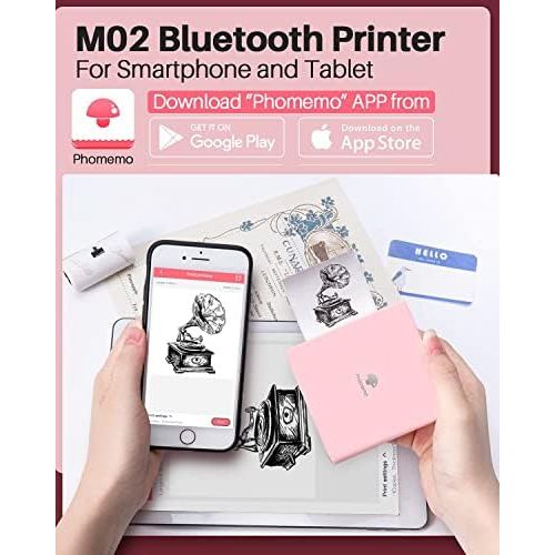  [아마존베스트]Phomemo M02 Pocket Printer Bluetooth Printer Thermal Photo Printer Portable Mini Printer Compatible with Android and iOS System for Instant Printing Retro Photos, Working, Study Pi