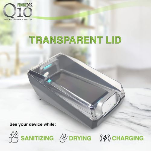  PHONEDRS Q10 UV-C Cell Phone Sanitizer with Dryer and Qi Wireless Charging Cleans, Dries and Charges All Phones