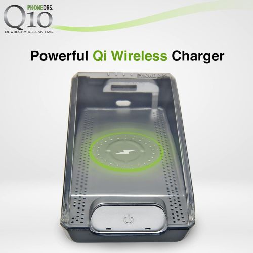  PHONEDRS Q10 UV-C Cell Phone Sanitizer with Dryer and Qi Wireless Charging Cleans, Dries and Charges All Phones