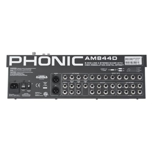  Phonic AM844D Analog Mixer with 8 MicLine Inputs, 4 Stereo Inputs, 4 Aux SendReturn, 8 Subgroups, Digital FX