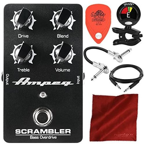  Photo Savings Ampeg Scrambler Bass Overdrive Pedal with Guitar Clip-On Tuner, Picks, Cables, and Fibertique Cloth