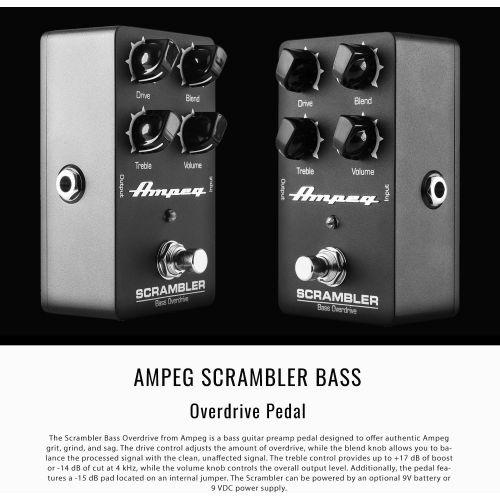  Photo Savings Ampeg Scrambler Bass Overdrive Pedal with Guitar Clip-On Tuner, Picks, Cables, and Fibertique Cloth