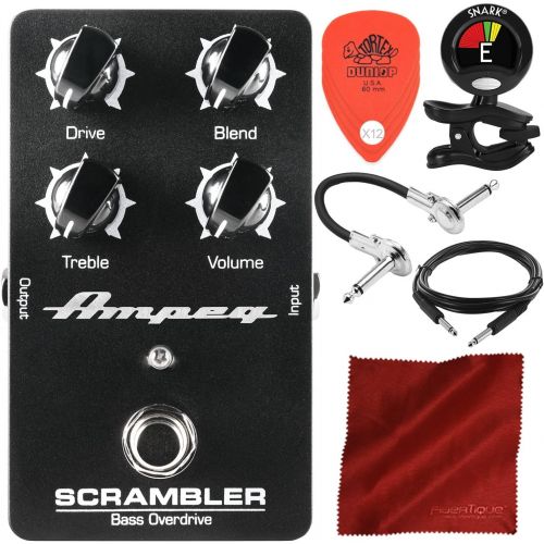  Photo Savings Ampeg Scrambler Bass Overdrive Pedal with Guitar Clip-On Tuner, Picks, Cables, and Fibertique Cloth