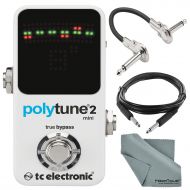 Photo Savings TC Electronic PolyTune 2 Mini Small Footprint Polyphonic Guitar Tuner and Accessory Bundle w/Cables & Fibertique Cloth