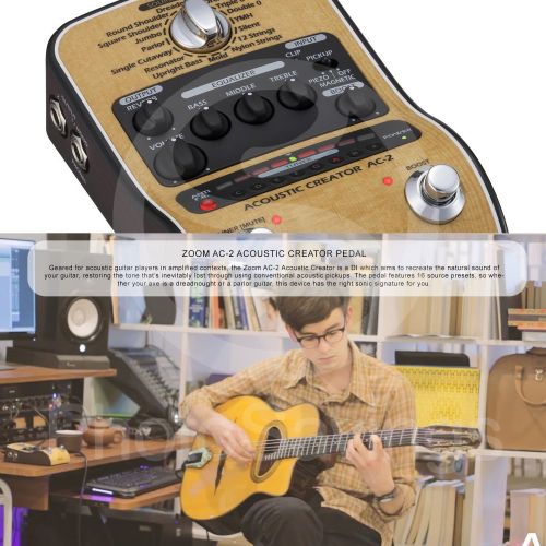  Photo Savings Zoom AC-2 Acoustic Guitar Effect Pedal and Accessory Bundle with Cables + Spare Batteries & Charger + Fibertique Cloth