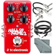 Photo Savings TC Electronic Hall of Fame 2 Reverb Effects Pedal for Electric Guitars and Accessory Bundle w/Cables + Fibertique Cloth