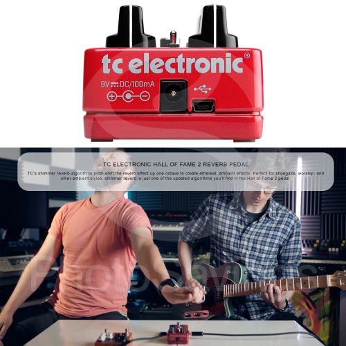  Photo Savings TC Electronic Hall of Fame 2 Reverb Effects Pedal for Electric Guitars and Accessory Bundle w/Cables + Fibertique Cloth