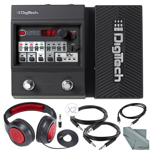  Photo Savings DigiTech Element XP Guitar Multi Effects Pedal + Deluxe Bundle with Closed-Back Headphones, Cables, Fibertique Cloth