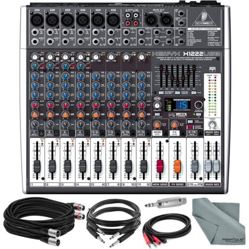  Photo Savings Behringer XENYX X1222USB 16-Input USB Audio Mixer with Effects and Accessory Bundle w/Adapter + 4X Xpix Pro Cables + More