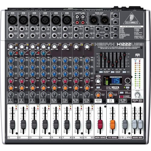  Photo Savings Behringer XENYX X1222USB 16-Input USB Audio Mixer with Effects and Accessory Bundle w/Adapter + 4X Xpix Pro Cables + More