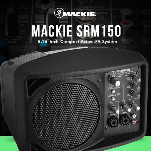  Photo Savings Mackie SRM150 5.25-Inch Compact Active PA System (Black) and Basic Accessory Bundle with 5X Cables + Fibertique Cloth