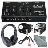 Photo Savings Rolls MX44s Mini-Mix IV Mini 4-Channel Audio Mixer and Cables + Fibertique Cloth + Samson Stereo Headphones