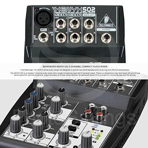  Photo Savings Behringer XENYX 502 5-Channel Audio Mixer and Accessory Bundle w 5X Cables and Fibertique Cloth