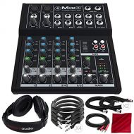 Photo Savings Mackie Mix Series Mix8 8-Channel Compact Mixer and Deluxe Bundle with Closed-Back Headphones + Cables + Fibertique Cleaning Cloth