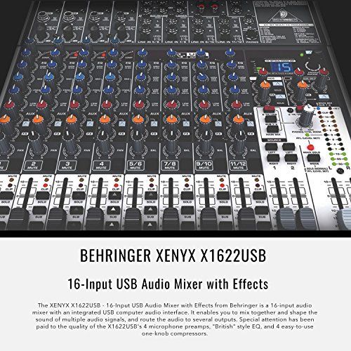  Photo Savings Behringer XENYX X1622USB 16-Input USB Audio Mixer with Effects and Marantz Professional Large Diaphragm Condenser Microphone, Studio Headphones, Platinum Bundle