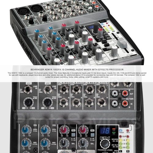  Photo Savings Behringer XENYX 1002FX 10-Channel Audio Mixer with Effects Processor and Accessory Bundle wCables + Fibertique Cloth